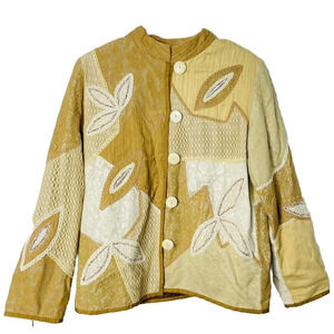 Indigo Moon Womens Jacket Sz S Patchwork Embroidered Brown Boho Button Up Artsy